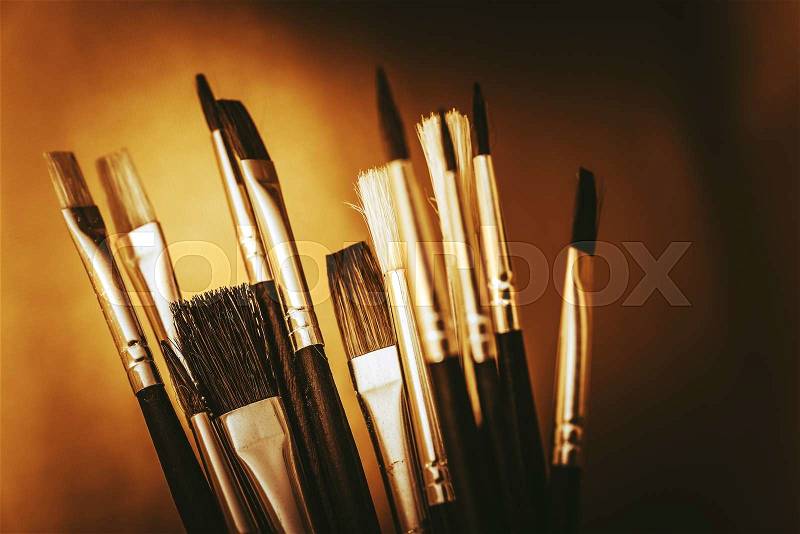 Oil Painting Tools. Oil Painting Paintbrushes Closeup. , stock photo