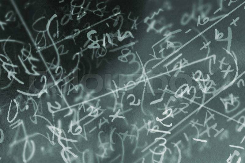 A photocomposition of handwritten mathematical formulas, suitable for background, stock photo
