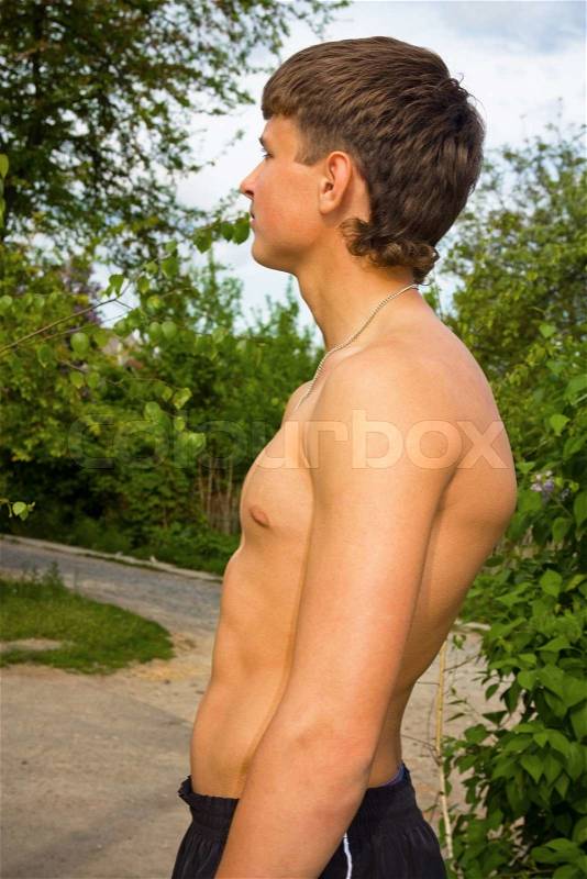 Portrait of a young man in profile, stock photo