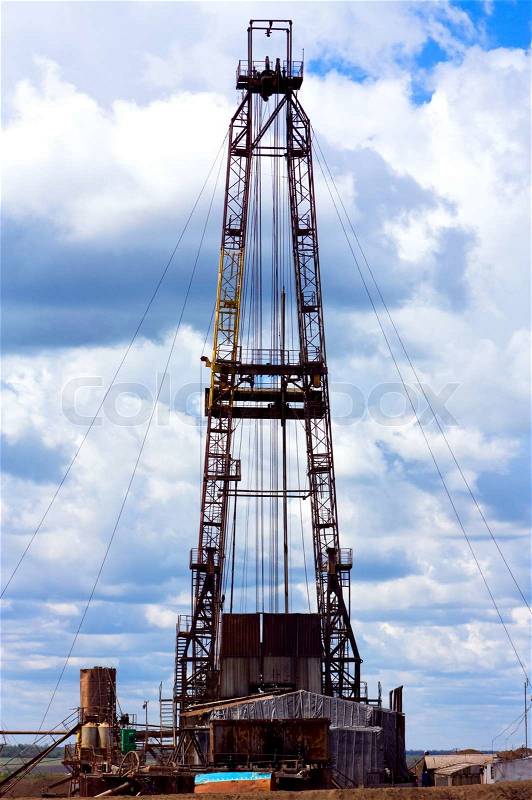 Drilling rig for gas production, stock photo