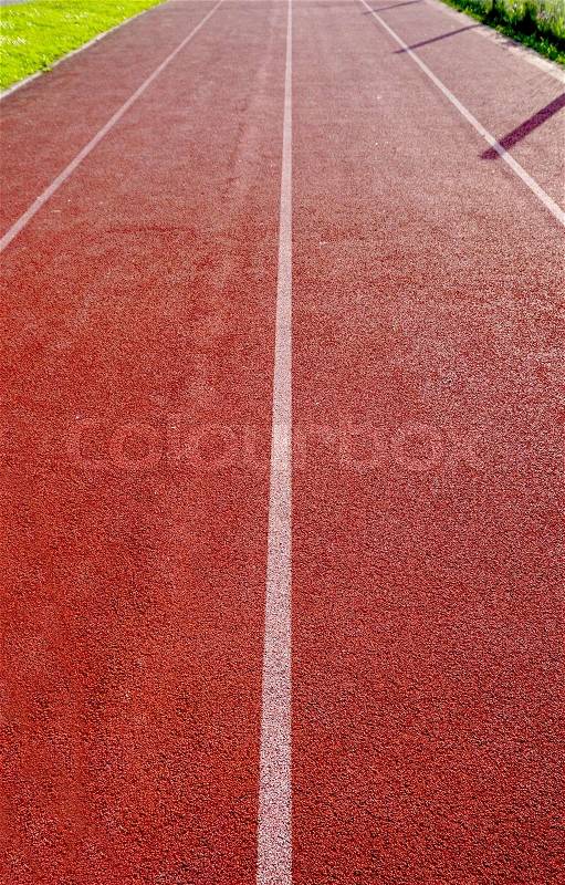 Red and white line Running Track, stock photo