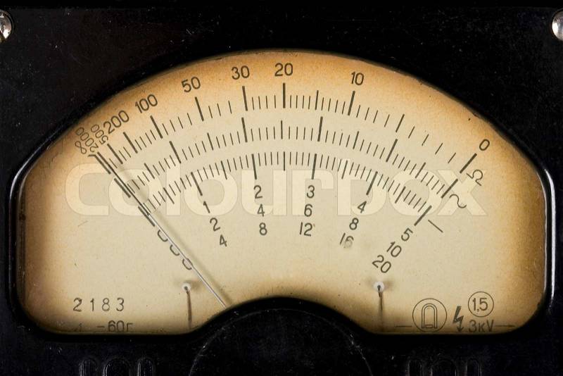 Vintage analog scale of a measurment device close up, stock photo