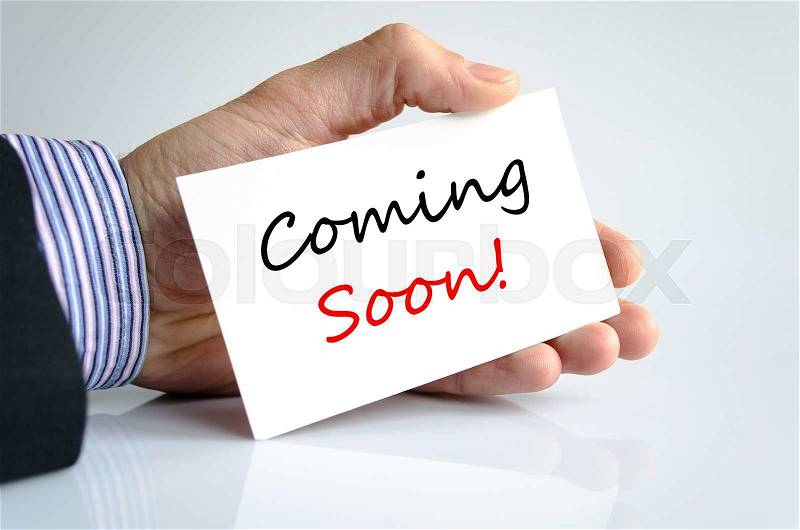 Coming soon text concept isolated over white background, stock photo