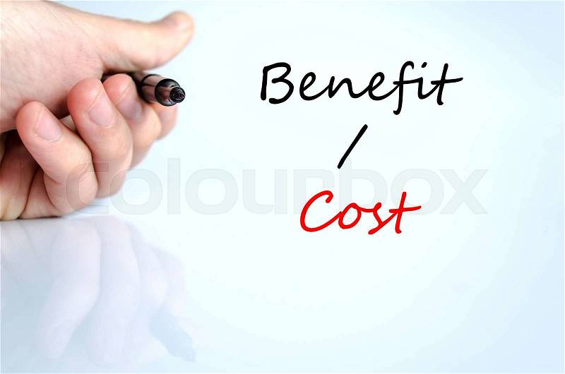 Benefits cost text concept isolated over white background, stock photo