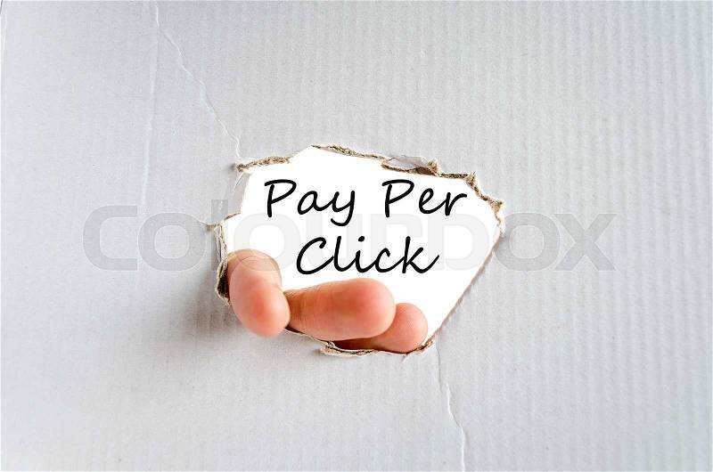 Hand and text on the cardboard background Pay per click concept, stock photo