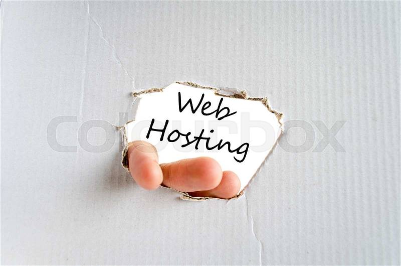 Hand and text on the cardboard background Web Hosting concept, stock photo
