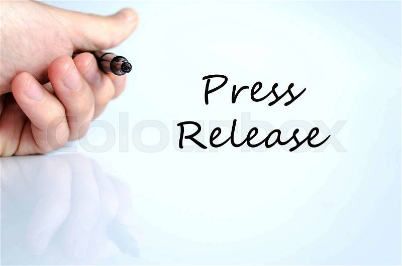 Pen in the hand isolated over white background press release, stock photo