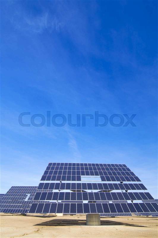 Huge photovoltaic panel with blue sky, stock photo