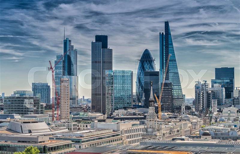 London City. Modern skyline of business district, stock photo