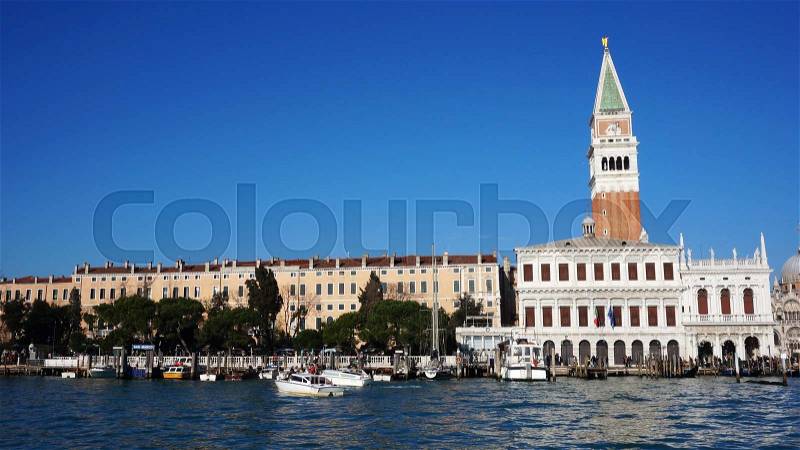 Piazza San Marco in Venice, with St Mark\'s Campanile in the background, stock photo