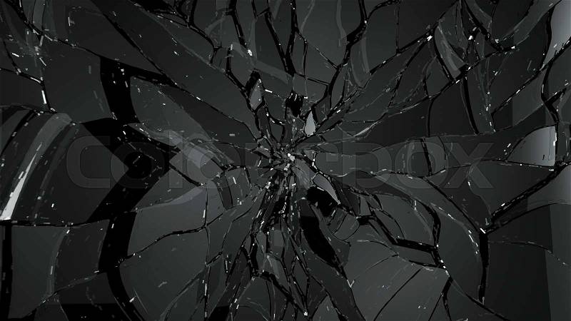 Splitted or cracked glass on black. Large resolution, stock photo
