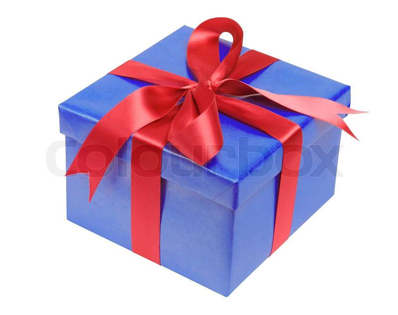 Present box with red ribbon bow isolated on white | Stock Photo | Colourbox