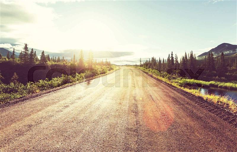Landscapes on Denali highway, Alaska. Instagram filter, stock photo