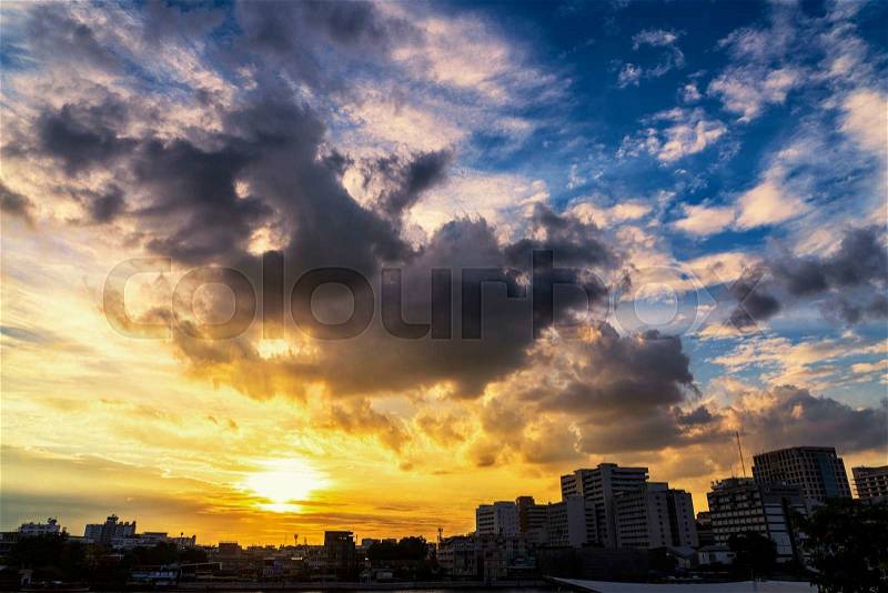 Sunset in urban area of Bangkok, Thailand, stock photo