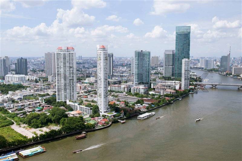 Bangkok landscapes with the river and blue sky on afternoon , stock photo