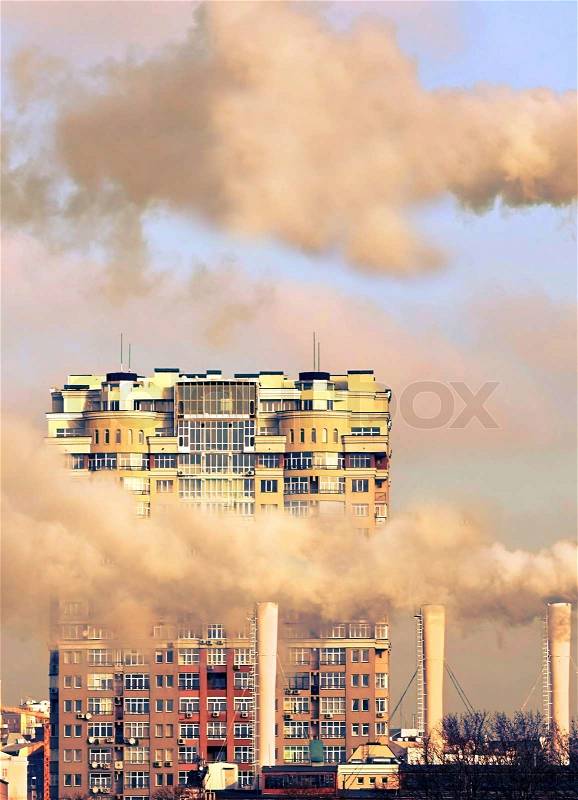 Blye sky and exhaust smoke, stock photo