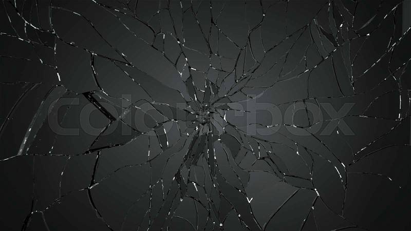 Pieces of splitted or cracked glass on black. Large resolution, stock photo