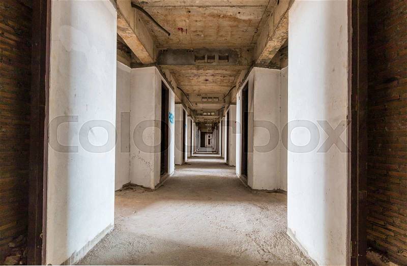 Abandoned building discarded building, corridor, stock photo