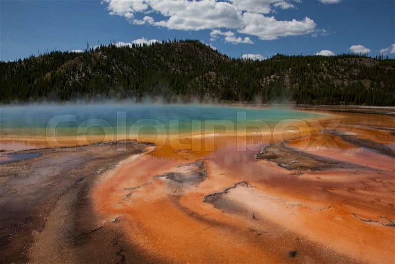 Grand Prismatic Spring, Midway Geyser Basin, Yellowstone National Park, stock photo