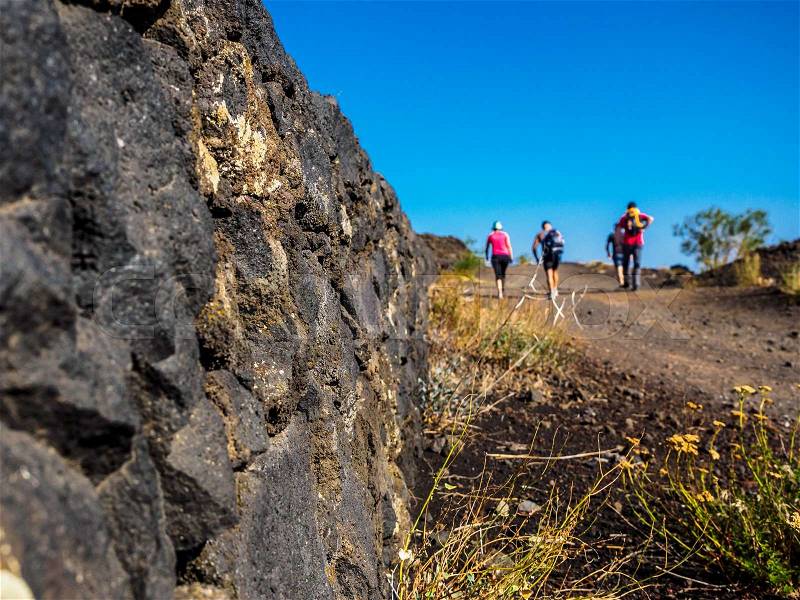 Trail that runs along the slopes of Mount Etna, stock photo