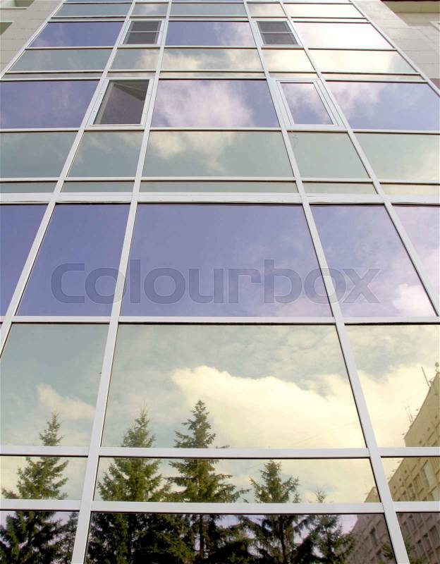 Stained-glass windows reflection, house, stock photo