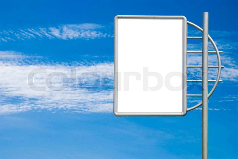 Road sign on sky background for past your information, stock photo