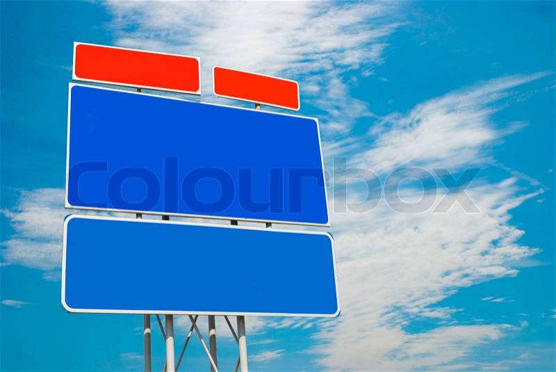 Road siign on sky background for past your information, stock photo