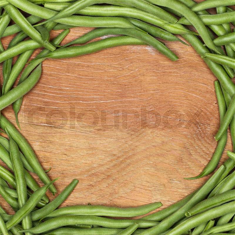String beans on the table with copy space, stock photo