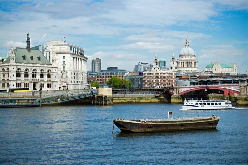 Water taxi transportation on River Thames in London, England, stock photo