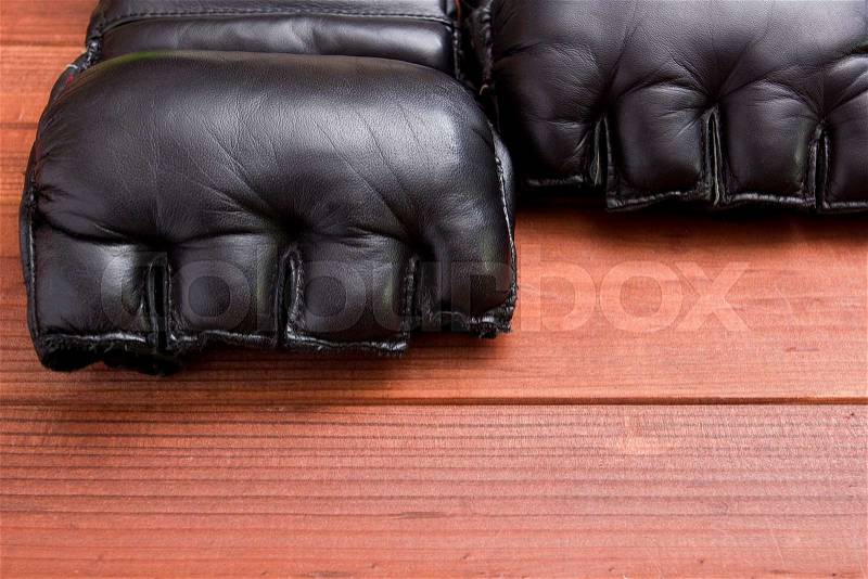 Leather Gloves for fighting without rules and boxing, stock photo