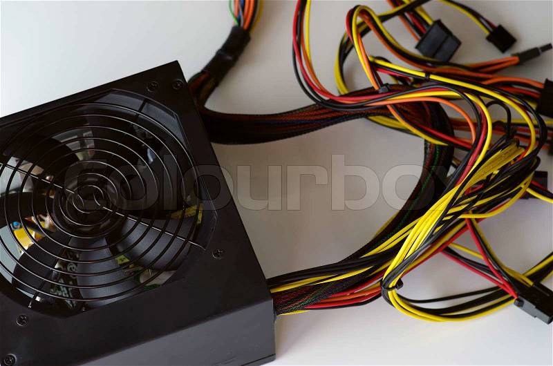 Computer fan and the colored wires, stock photo