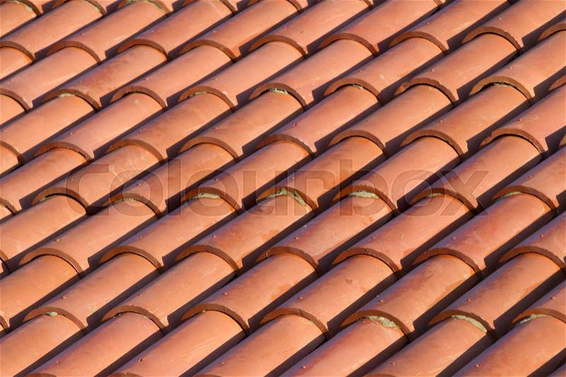 Background ornament terracotta red tiles in the Mediterranean, stock photo