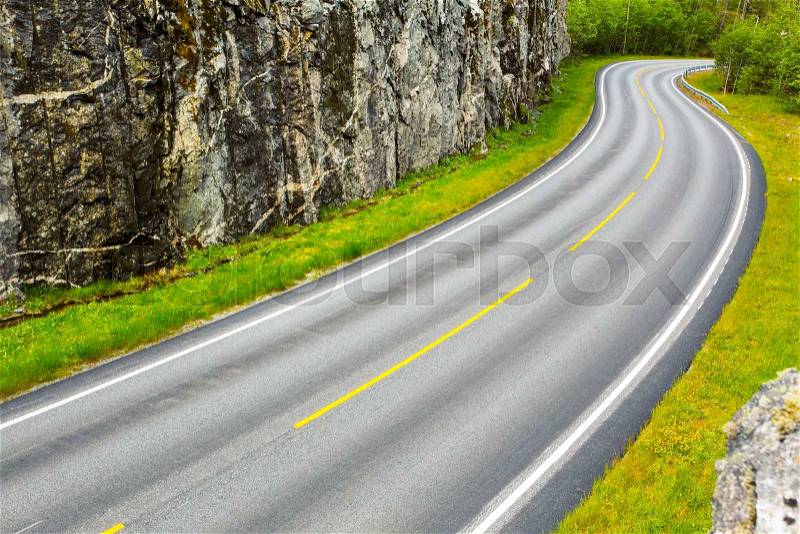 Beautiful windy road at the norwegian mountains, Norway , stock photo