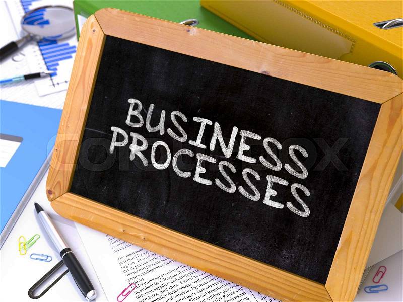 Hand Drawn Business Processes Concept on Chalkboard. Blurred Background. Toned Image, stock photo