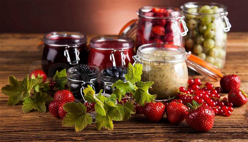 Fresh berries and wild berry jam, stock photo