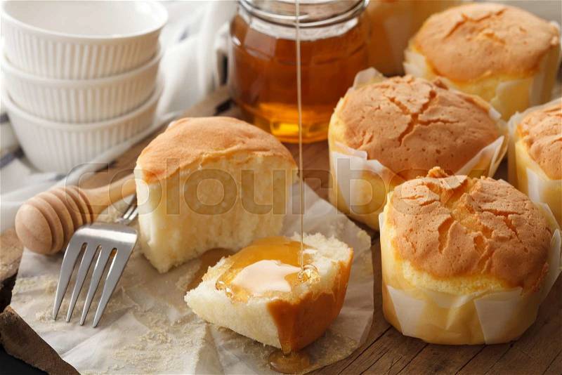 Honey soft cheese cake sweet pastries dessert yummy bakery rustic still life closeup delicious rustic background, stock photo