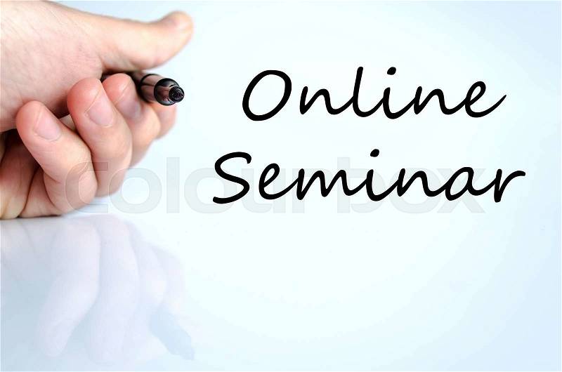 Online seminar text concept isolated over white background, stock photo