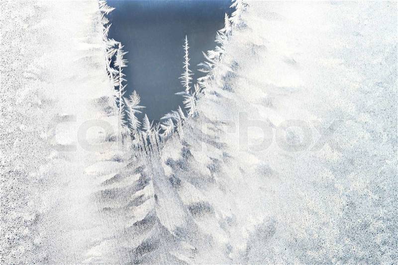 Close-up of ice crystals on a frosted window, stock photo