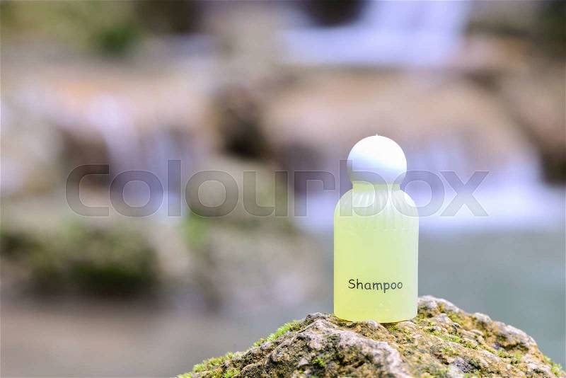 Spa shampoo on waterfall background, stock photo