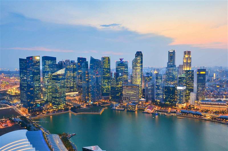 Skyline of Singapore building at twilight, stock photo