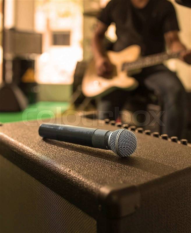 Closeup of microphone in music room, stock photo