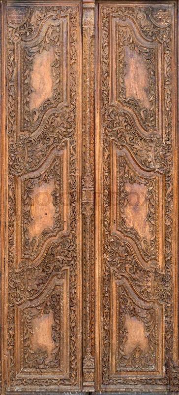 Close-up view of antique wooden door, stock photo