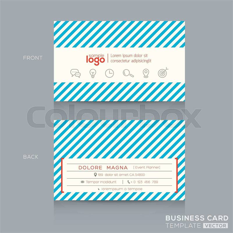 Trendy Business card Design Template with blue stripe background, vector