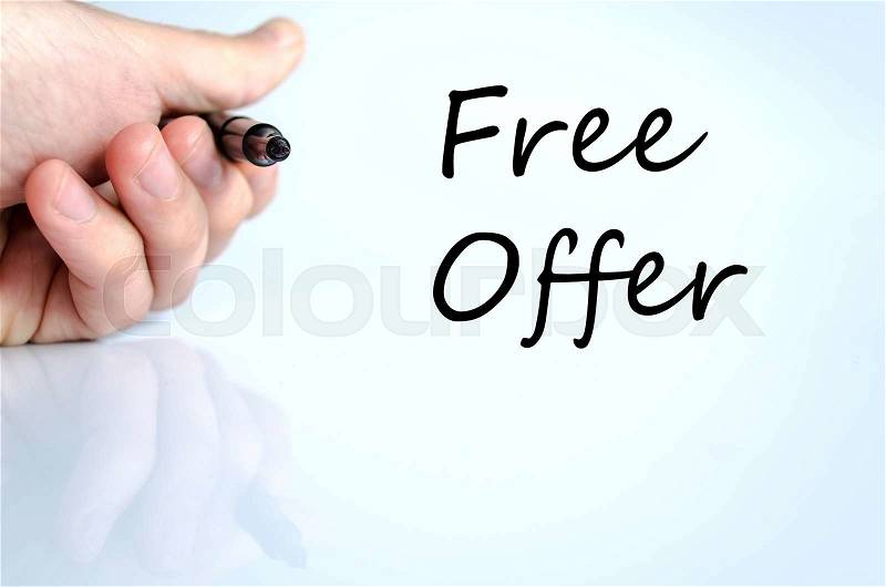 Free offer text concept isolated over white background, stock photo