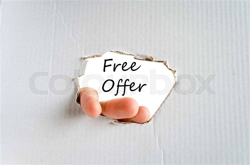 Free offer text concept isolated over white background, stock photo