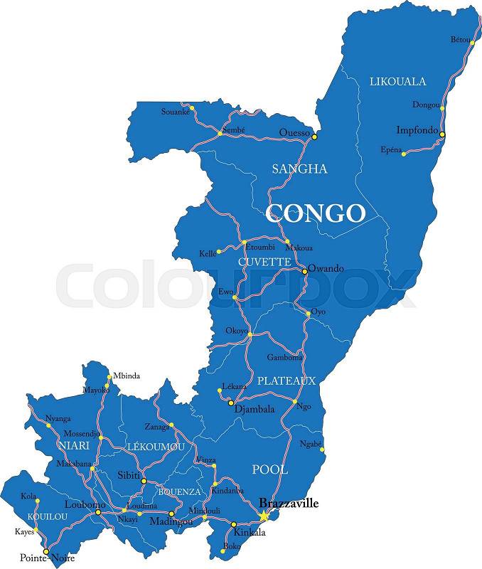 Detailed vector map of Congo Republic with country borders ...