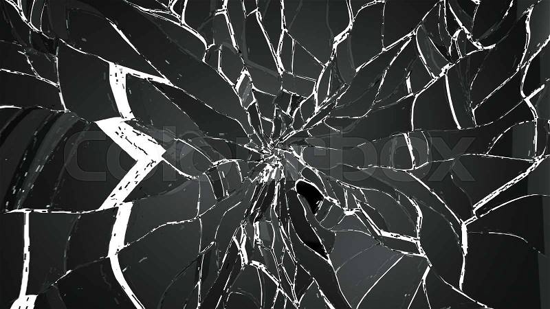 Shattered and cracked glass on white. Large resolution, stock photo