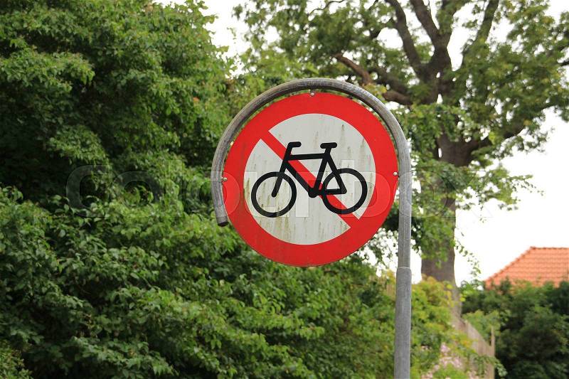 This route not allowed for bikers in the residential area in the city Roskilde in Denmark, stock photo