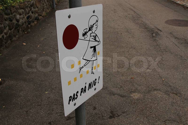 Traffic sign in the residential area in the village Roskilde in Denmark, stock photo