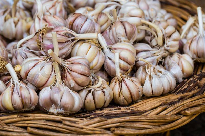 Close up of garlic on market, stock photo